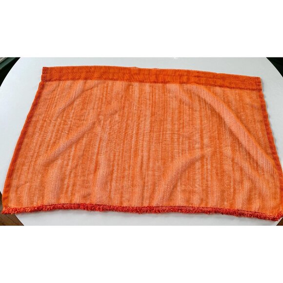 Vintage 70s cafe curtains, pumpkin orange, set of 2 panels and 1 valance - Picture 5 of 8